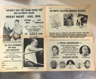 Vintage NWA Wrestling Program Aug 1973 Olympic Auditorium Tolos Blassie Champion 3