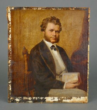 Antique French Miniature Oil Painting Portrait Of A Seated Man With Book