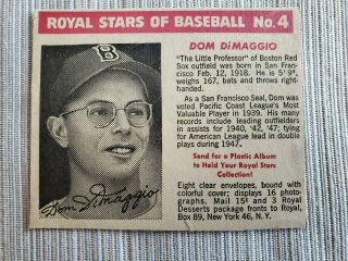 Vintage 1950 Royal Stars Of Baseball Dom Dimaggio 4 Boston Red Sox Border