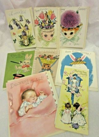 9 Vintage Rust Craft Greeting Cards By M Cooper W/ Envelopes Easter & Baby Girl