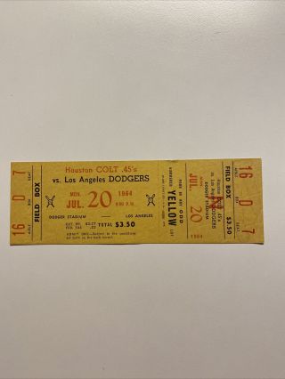 1964 July 20th Houston Colt.  45’s Vs Los Angeles Dodgers Ticket Stub