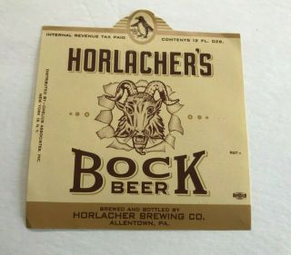 Vintage Irtp Horlacher Bock Beer 12oz Bottle Label Horlacher Brg Allentown Pa
