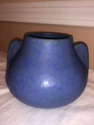 Vintage Brush Mccoy Pottery Art Vellum Blue Vase - Arts & Crafts - Mottled Glaze