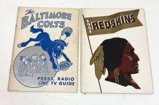 Vtg 1951 Washington Redskins&1953 Baltimore Colts Football Press Radio Tv Guides
