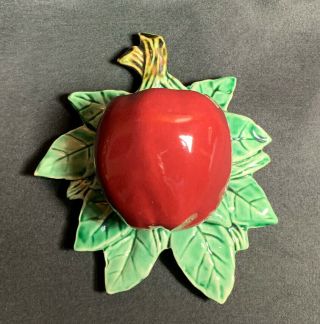 Vintage Mccoy Pottery Wall Pocket Red Apple On Green Leaves