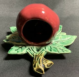 Vintage McCoy Pottery Wall Pocket Red Apple on Green Leaves 3