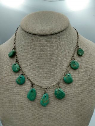 Vintage Sterling Silver Turquoise Nugget Necklace 925 Chain