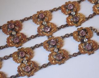 Antique Edwardian Art Nouveau Gold Gilt Pink Rhinestone Choker Necklace