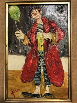 - Antique - European - Clown - Oil Painting On Canvas - Framed - French