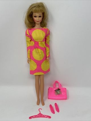 Vintage Mattel Tagged Barbie Francie Mod Doll Outfit 1277 Sun Spots Dress Purse