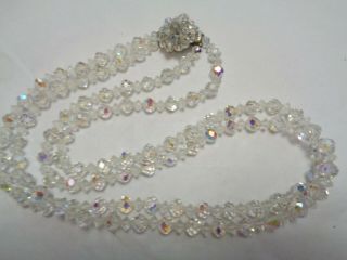 Vintage Long Multi 2 Strand Aurora Borealis Crystal Beaded Necklace Slide Clasp