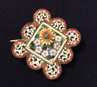 Antique (30’s?) Micro Mosaic Glass Brooch Simple Hook Pin Catch