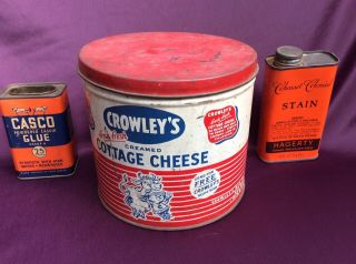 Vintage Tins (3) Crowleys,  Casco Glue,  Cohasset Colonial Stain