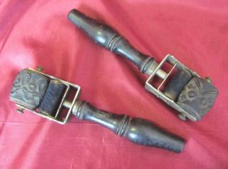 19c.  Antique Set Of Two Decorative Wood / Metal / Rubber Roller Stamps Rare