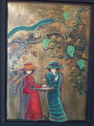 Vintage Gold Leaf Painting Of Two Lady 