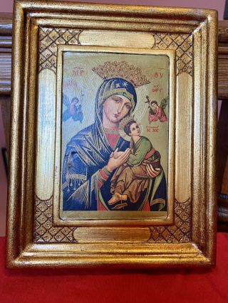 Vintage European Mary,  Jesus,  And Angels Icon Catholic Or Greek Orthodox