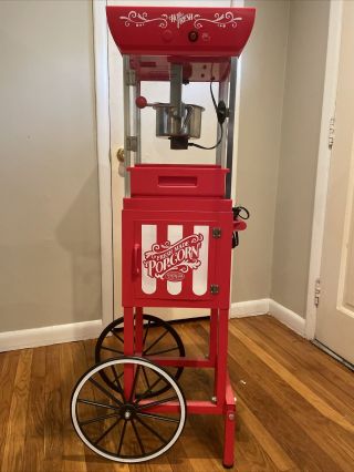 Vintage Red Popcorn Cart Machine Stand Maker Popper Home Movie Theater 2.  5 Oz.