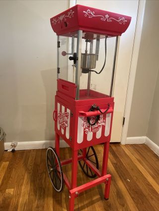 Vintage Red Popcorn Cart Machine Stand Maker Popper Home Movie Theater 2.  5 oz. 2