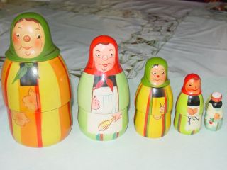 Antique Vintage Russian Matryoshka Babushka Wood Hand Painted Nesting Dolls