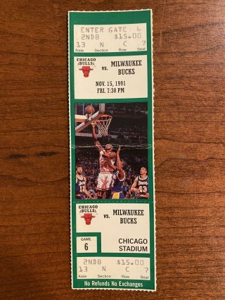 1991 Chicago Bulls Vs Milwaukee Bucks Full Ticket Michael Jordan