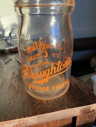 VTG Broughton ' s Ice Cream Cottage Cheese Glass Jar Milk Bottle Marietta,  OH 2