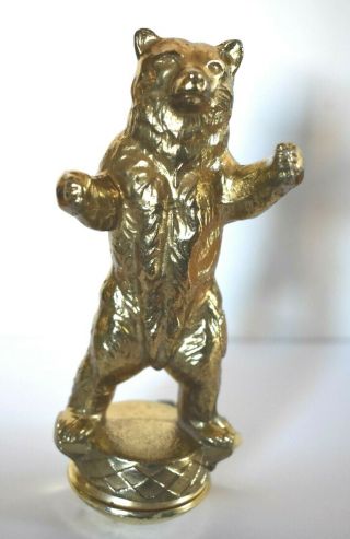 Vintage Gold Tone Solid Metal Standing Bear Trophy Topper