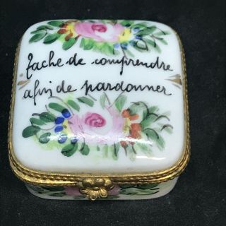 Vintage Limoges Style Hinged Porcelain Trinket Box Hand Painted French