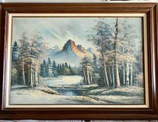 Vintage Oil Painting Mountain Landscape Signed By Antonio 24 " X 36 "