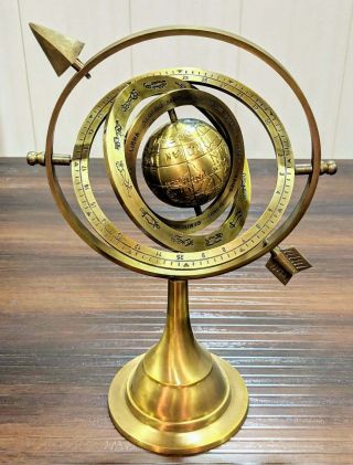 11 " Vintage Marine Sundial Brass Armillary Sphere Astrolabe Nautical World Globe