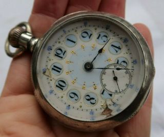 Rare Vintage Antique Elgin 2 " Coin Silver Wind Up Pocket Watch O 
