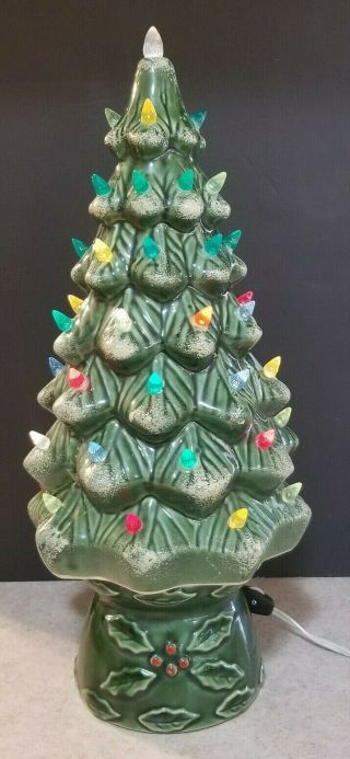 Antique Vintage Snow Flocked 18 Inch Lighted Ceramic Christmas Tree