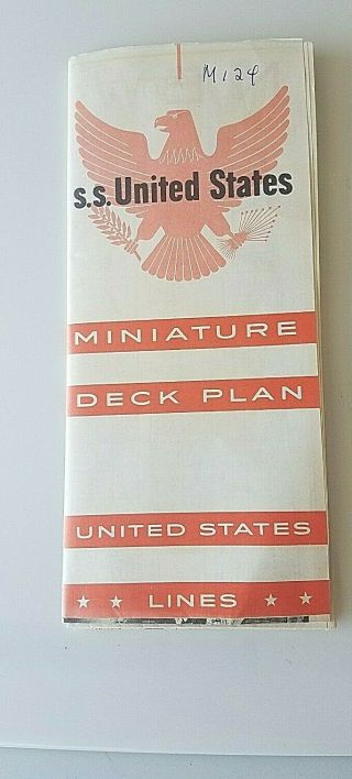 United States Lines - Ss United States - Fold Out - Miniature Deck Plan - 1954