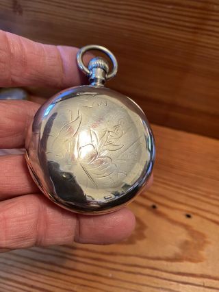 Antique 18s Fahy’s Monarch Coin Silver Open Face Pocket Watch 55.  5mm Case