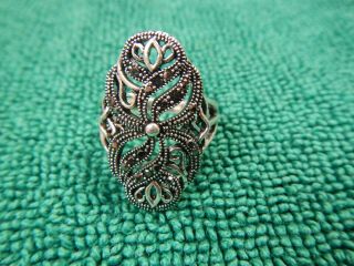 Vintage Sterling Silver Art Deco Style Marcasite Ring Size 7 1/2