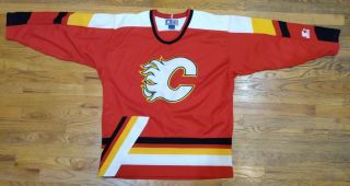 Vintage Starter Calgary Flames Hockey Jersey Sweater Red Size Mens Large