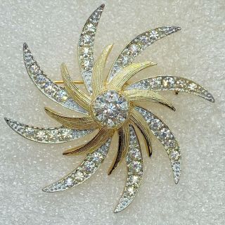 Signed Sarah Coventry Vintage Flower Brooch Pin Rhinestone Costume Jewelry