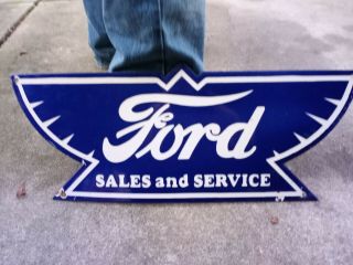 Vintage Antique Ford Sales And Service Porcelain Sign (15 Inch)
