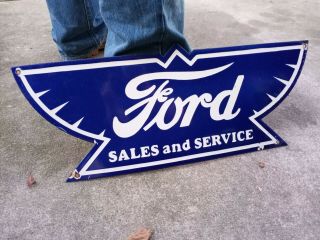Vintage Antique Ford Sales And Service Porcelain Sign (15 inch) 2