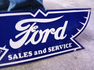 Vintage Antique Ford Sales And Service Porcelain Sign (15 inch) 3