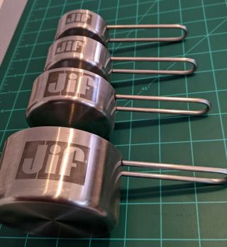 Vintage metal nesting measuring cups spoons,  Narrow Spoons,  JIF Cups 3