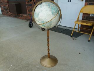 Vintage 12 " Crams Imperial World Globe On Brass Wood Stand