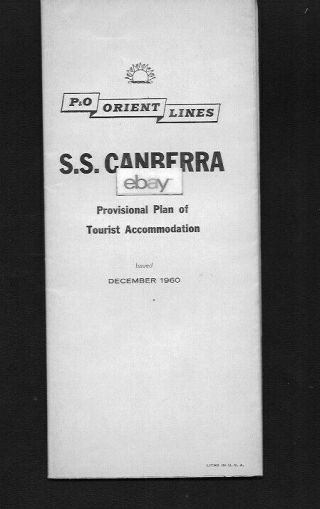 P & O Orient Lines Deck Plans & Brochure Ss Canberra Tourist Class 1960