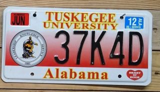 Alabama Exp 2012 Tuskegee University License Plate 37k4d Embossed