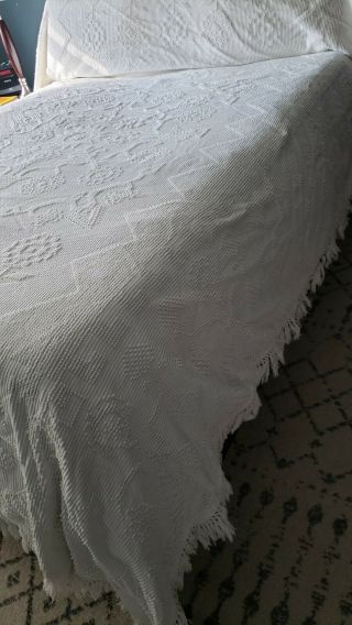 Queen Chenille Bedspread White Fringed Bates George Washington ' s Choice Hobnail 3