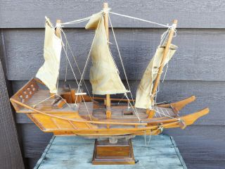 Chinese Junk Boat 18” Model Vintage Wood Sailing Ship Or Repairs