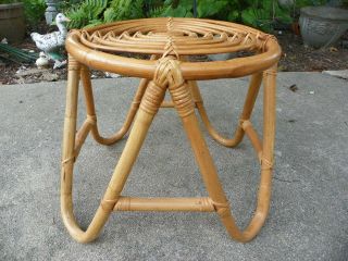 Vintage Boho Bamboo Bentwood Rattan Ottoman Foot Stool Round,  Frankl Style