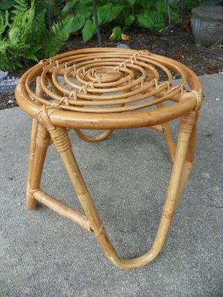 Vintage BOHO Bamboo Bentwood Rattan Ottoman Foot Stool Round,  Frankl style 2