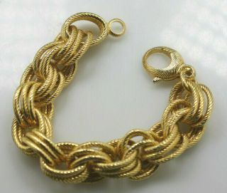 Vintage Bronze Milor Italy Triple Link Chunky Gold Tone Textured Bracelet 7 1/2 "