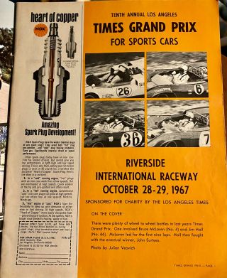 1967 10TH TIMES GRAND PRIX For Sport Cars Riverside Int.  Raceway Oct 28 - 29 2