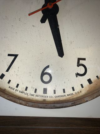 VINTAGE SIMPLEX Glass Dome Metal Base School House Wall Clock 115 Volts Antique 3